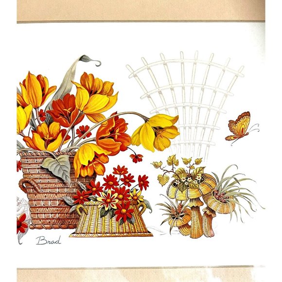 VTG 1960s Artist Signed Painting Print Still Life Flower Mushroom Metal Framed - Picture 5 of 8